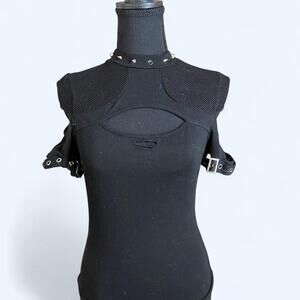 Black gothic punk top with spiked collar  Size Small